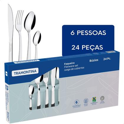 Imagem de Jogo De Talheres Tramontina inox Colher Faca Garfo 24 Peças Inox