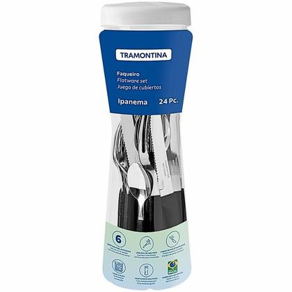 Imagem de Jogo de Talheres Tramontina Ipanema Faqueiro 24 Pçs com Pote  Aço Inox e Cabos de Polipropileno