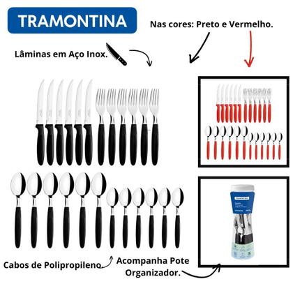 Imagem de Jogo de Talheres Tramontina Ipanema Faqueiro 24 Pçs com Pote  Aço Inox e Cabos de Polipropileno