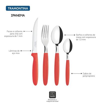 Imagem de Jogo de Talheres Tramontina Ipanema Faqueiro 24 Pçs com Pote  Aço Inox e Cabos de Polipropileno