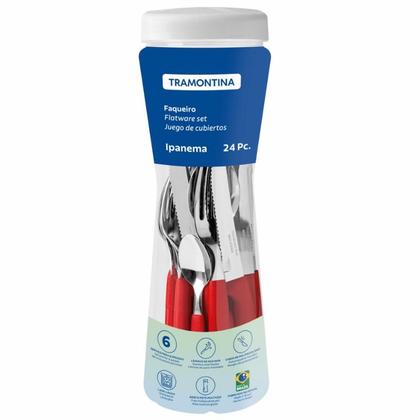 Imagem de Jogo de Talheres Tramontina Ipanema Faqueiro 24 Pçs com Pote  Aço Inox e Cabos de Polipropileno