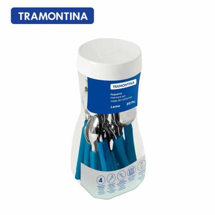 Imagem de Jogo de Talheres Tramontina Leme Faqueiro 20 pçs  Lâminas em Aço Inox e Cabos de Polipropileno