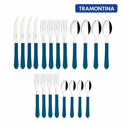Imagem de Jogo de Talheres Tramontina Leme Faqueiro 20 pçs  Lâminas em Aço Inox e Cabos de Polipropileno