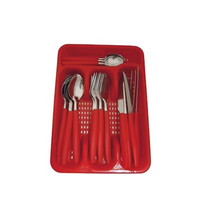 Imagem de Jogo de Talheres Vermelho 25 Peças Inox Com Porta Tralheres Gaveta