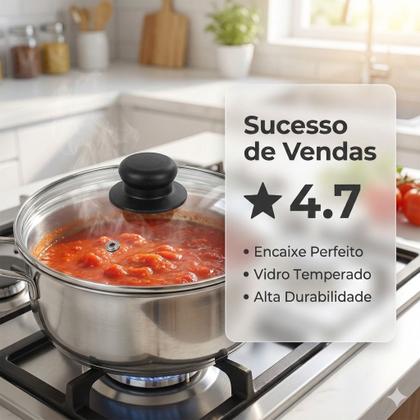 Imagem de Jogo De Tampas De Panela 28cm & 32cm Vidro Reforçado Com Puxador Preta