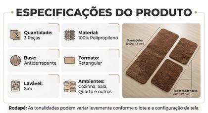 Imagem de Jogo de Tapete Cozinha 3 Peças Carpet Antiderrapante