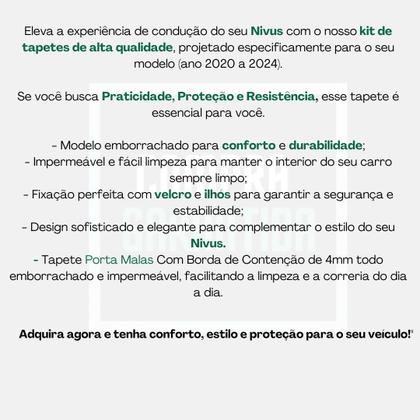 Imagem de Jogo de Tapetes P/ Nivus e Bandeja Flexível Emborrachado Impermeável Resistente À Água Sem Odor Pvc