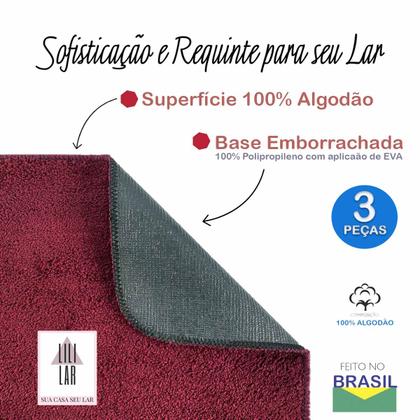 Imagem de Jogo de Tapetes para Banheiro Algodão Gold com Antiderrapante Kit 3 peças