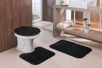 Imagem de Jogo De Tapetes Para Banheiro Felpudo Antiderrapante Macio 3 Peças Classic Preto Oasis