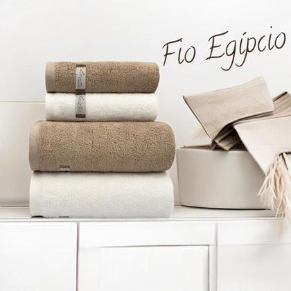 Imagem de Jogo de Toalha Algodão Egípcio Rosa/Bege 04 Pç Banhão/Gigante -Quefren (2 Banho + 2 Rosto) LMpeter