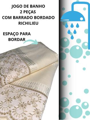 Imagem de Jogo De Toalha Banho Luxo Nobre Bordadas 2 Peças (Banho e Rosto Bordado)