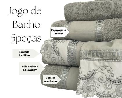 Imagem de Jogo De Toalha Banho Luxo Nobre Bordadas 5 Peças
