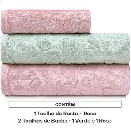 Imagem de Jogo de Toalhas 3 Peças Banho e Rosto Döhler 100% Algodão Aveludada Romance