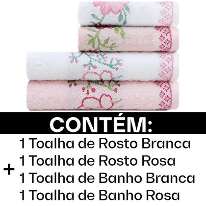 Imagem de Jogo De Toalhas 4 Peças - Banho e Rosto Algodão Antipiling Yuna Karsten - Emcompre