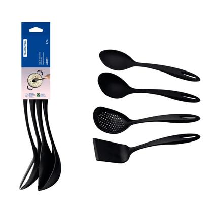 Imagem de Jogo de Utensílios Ability em Nylon Resistente até 180 C Preto 4 Peças Preto Concha Espumadeira Colher Espátula Tramontina