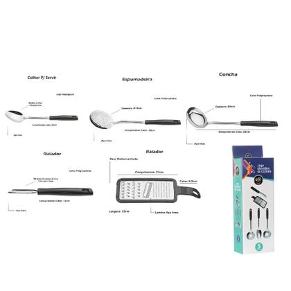 Imagem de Jogo de Utensílios Aço Inox 5 Peças: Descascador, Concha, Espumadeira, Colher para Servir, Ralador Easy Útil Bazar