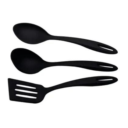 Imagem de Jogo de Utensílios de Cozinha Tramontina Preto Conjunto 3 Peças Espátula Concha e Colher de Arroz