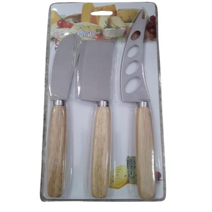Imagem de Jogo de Utensílios Faca para Cortar Queijo com Cabo de Madeira Kit 3 peças