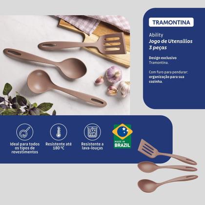 Imagem de Jogo de Utensílios Tramontina Ability em Nylon Mocaccino 03 Peças
