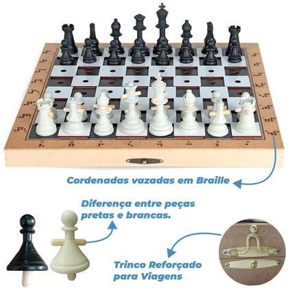 Imagem de Jogo de xadrez adaptado tátil rei 10cm braille inclusão