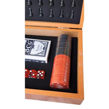 Imagem de Jogo de Xadrez Caixa em Madeira + Jogo de Poker e Dados