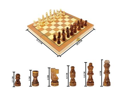 Imagem de Jogo de Xadrez e Dama Caixa Tabuleiro de Madeira Dobrável 2 em 1 Grande 37,5x38,5cm Hoyle Games