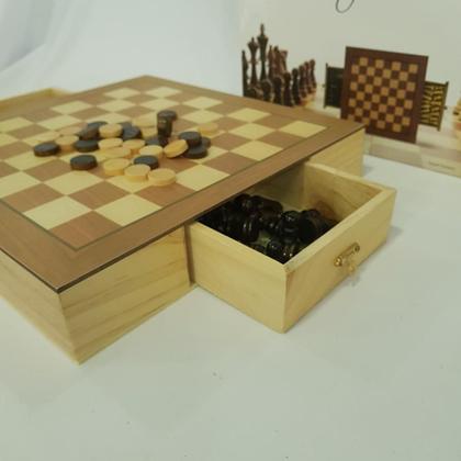 Imagem de Jogo de xadrez e dama estojo com 2 gavetas