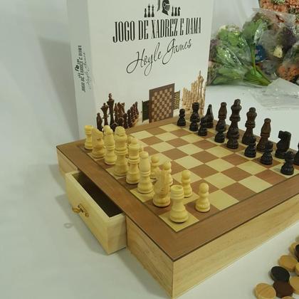Imagem de Jogo de xadrez e dama estojo com 2 gavetas