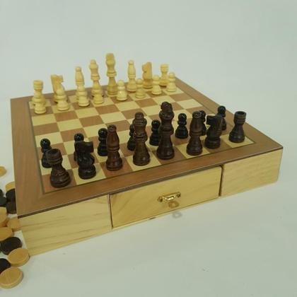 Imagem de Jogo de xadrez e dama estojo com 2 gavetas