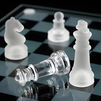 Imagem de Jogo De Xadrez Tabuleiro Com 32 Peças De Vidro 25cm