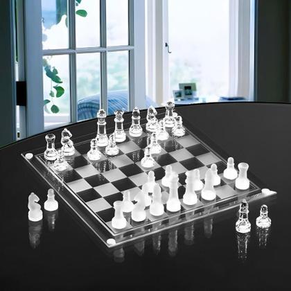 Imagem de Jogo De Xadrez Tabuleiro Com 32 Peças De Vidro 25cm