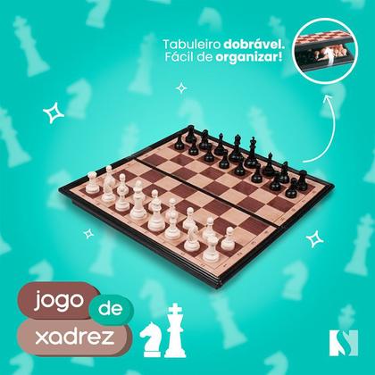 Jogo De Xadrez Tabuleiro Dobrável Portátil Compacto 20x20Cm - NS Imagem de Jogo De Xadrez Tabuleiro Dobrável Portátil Compacto 20x20Cm