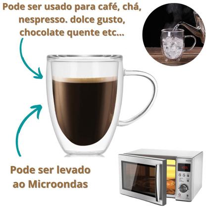 Jogo de Xícara de Café Vidro Duplo 350ml Kit 2 Unidades Caneca - Majestic Imagem de Jogo de Xícara de Café Vidro Duplo 350ml Kit 2 Unidades Caneca
