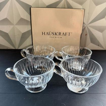 Imagem de Jogo de xícara de chá transparente com 4 peças 220ml na caixa kit conjunto xícaras grande caneca café leite canelado