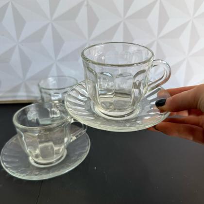 Imagem de Jogo de xícara Jade transparente para café chá 165ml com pires 8 peças kit conjunto xícaras