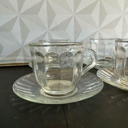 Imagem de Jogo de xícara Jade transparente para café chá 165ml com pires 8 peças kit conjunto xícaras