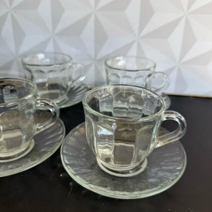 Imagem de Jogo de xícara Jade transparente para café chá 165ml com pires 8 peças kit conjunto xícaras