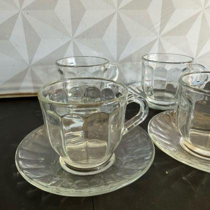 Imagem de Jogo de xícara Jade transparente para café chá 165ml com pires 8 peças kit conjunto xícaras