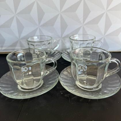Imagem de Jogo de xícara Jade transparente para café chá 165ml com pires 8 peças kit conjunto xícaras