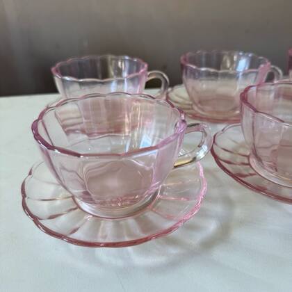 Imagem de Jogo de xícara rosa para chá com 12 peças 6 xícaras 6 pires conjunto kit xícaras flor peach de vidro caneca pink café