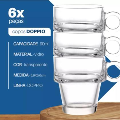 Imagem de Jogo de Xicaras Café Doppio 6 Peças 90ml Vidro Empilhaveis