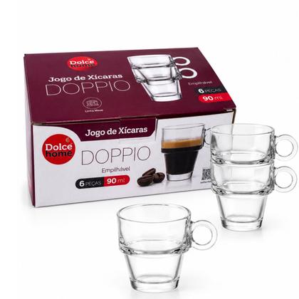 Imagem de Jogo de Xicaras Café Doppio 6 Peças 90ml Vidro Empilhaveis