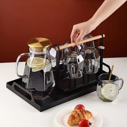 Imagem de Jogo de Xícaras com Jarra Vidro Translúcido Preto 7 Peças Snel Home Conjunto Elegante para Café Chá Bebidas Mesa Posta