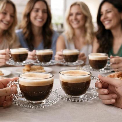 Imagem de Jogo de Xícaras de Café Pérola Hauskraft Premium com Pires Vidro 100ml  4 Peças