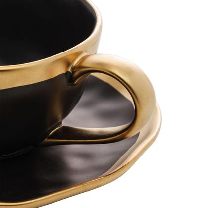Imagem de Jogo De Xícaras De Chá 200ml Com Pires Preto E Dourado Com 2 Unidades