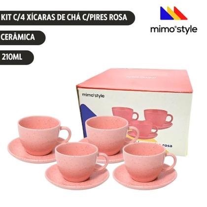 Imagem de Jogo de Xícaras de Chá com Pires Mimo Style 4pçs Cerâmica Marmorizado Rosa 210ml