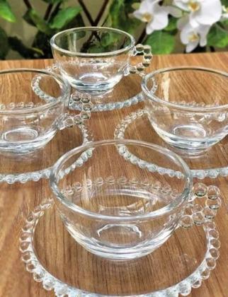 Imagem de Jogo de xícaras de chá de vidro com pires 180ml 12 peças