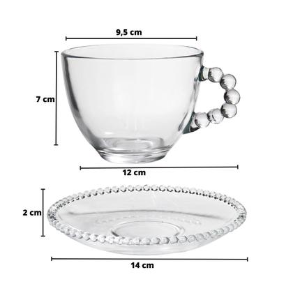 Imagem de Jogo de xícaras de chá de vidro com pires 180ml 12 peças