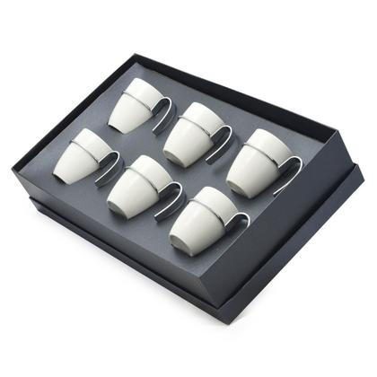 Jogo de Xícaras de Porcelana Premium Alça de Metal e Bandeja