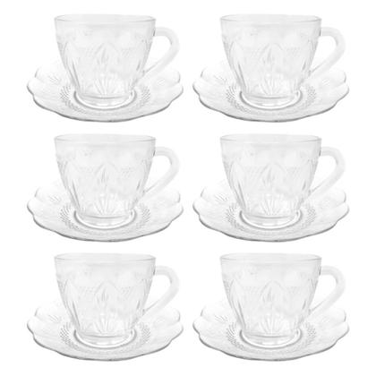 Imagem de Jogo de Xícaras de Vidro 12 Peças Para Chá e Café Kit Contendo 6 Xícaras e 6 Pires Com Design Moderno e Elegante de Acacia Capacidade 200ml Migi Glass